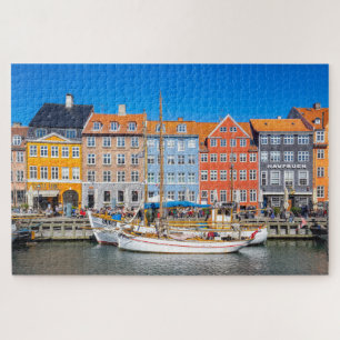 Yachts Along Colourful Nyhavn Waterfront Copenhage Jigsaw Puzzle