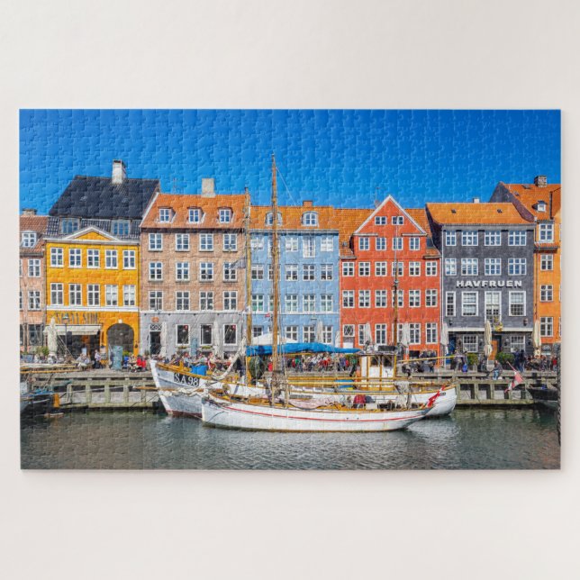 Yachts Along Colourful Nyhavn Waterfront Copenhage Jigsaw Puzzle (Horizontal)
