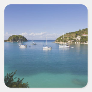 Yachts at anchor, Lakka, Paxos, Greece Square Sticker