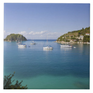 Yachts at anchor, Lakka, Paxos, Greece Tile