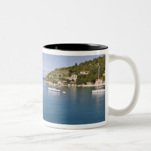 Yachts at anchor, Lakka, Paxos, Greece Two-Tone Coffee Mug