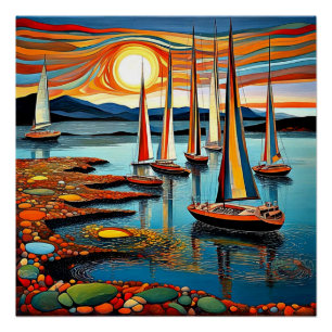Yachts by the shore poster