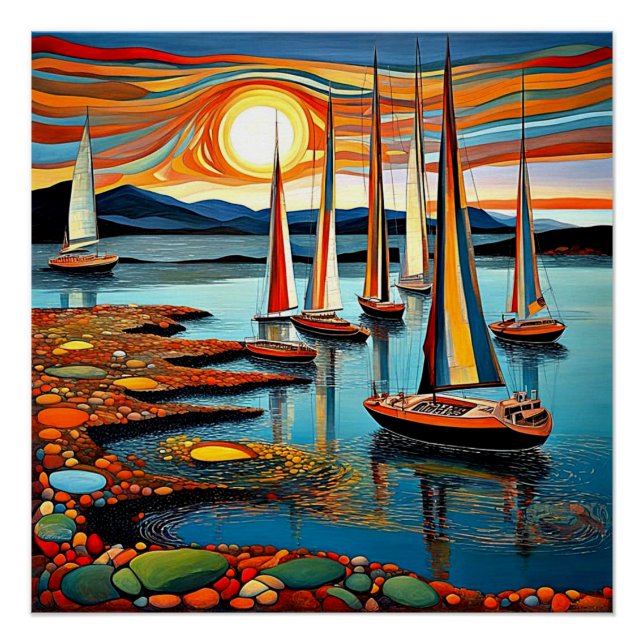 Yachts by the shore poster (Front)