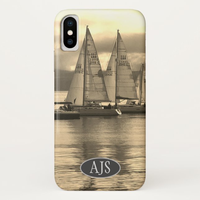 Yachts in a Bay in Scotland. Sepia Effect. Case-Mate iPhone Case (Back)