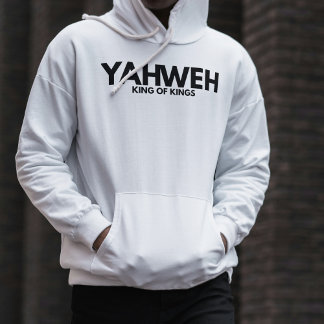 "YAHWEH" Cross White Christian Minimalist Hoodie