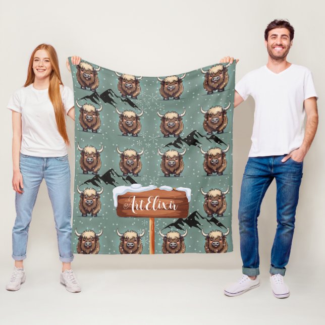 Yak Black Mountain Print Fleece Blanket (In Situ)