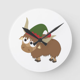 Yak Christmas Elf Round Clock