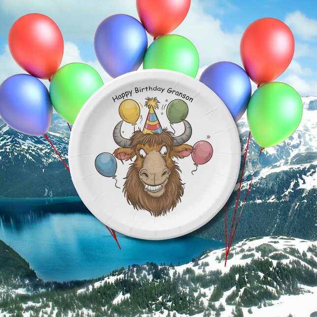 Yak head with ballloons cartoon paper plate (Creator Uploaded)