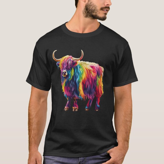 Yak Rainbow Vibrant Animal Art T-Shirt (Front)