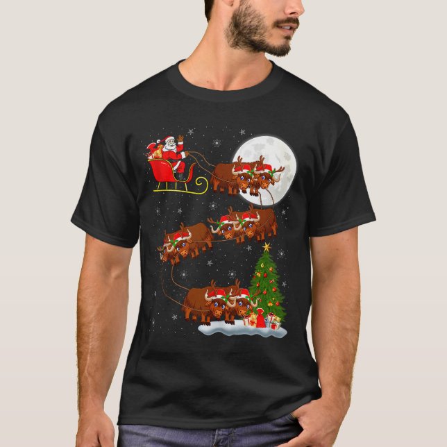 Yak Santa Sleigh Flying Funny Magical Christmas Ta T-Shirt (Front)