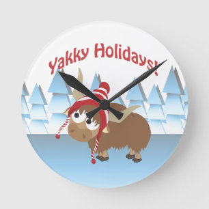 Yakky Holidays! Winter Scene Round Clock
