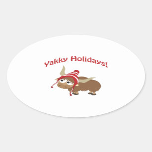 Yakky Holidays! Winter Yak Oval Sticker