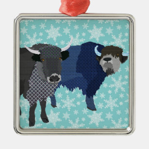 Yaks Blue Christmas Ornament