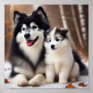 Yakutian Laika dog mum and her puppy Poster