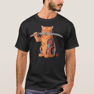 Yakuza Cat Samurai Tattoo Japanese Orange Cat T-Shirt