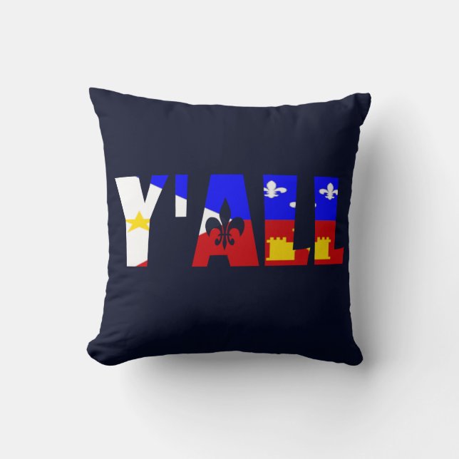Y'all Louisiana Fleur De Lis Cajun Acadian Flag Cushion (Front)