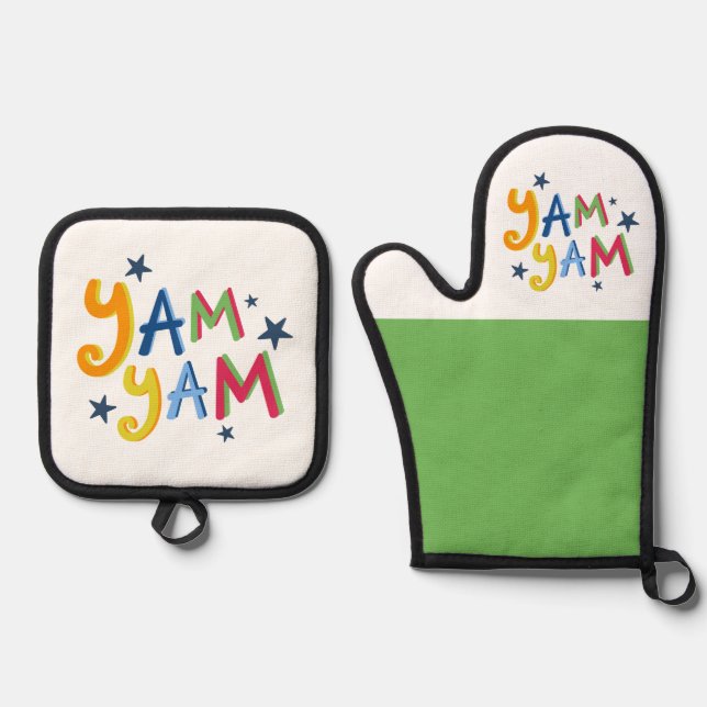 Yam Yam Black Country Apron Oven Mitt & Pot Holder Set (Front)