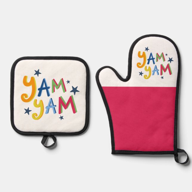 Yam Yam Black Country Apron Oven Mitt & Pot Holder Set (Front)