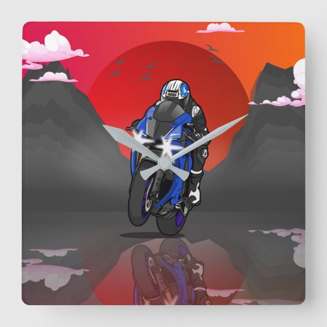 Yamaha R1 in the sunset Square Wall Clock (Front)