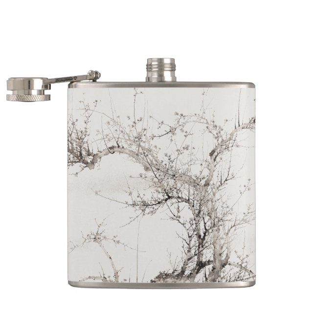 Yamamoto Baiitsu Winter Vintage Japanese Painting Hip Flask (Opened)