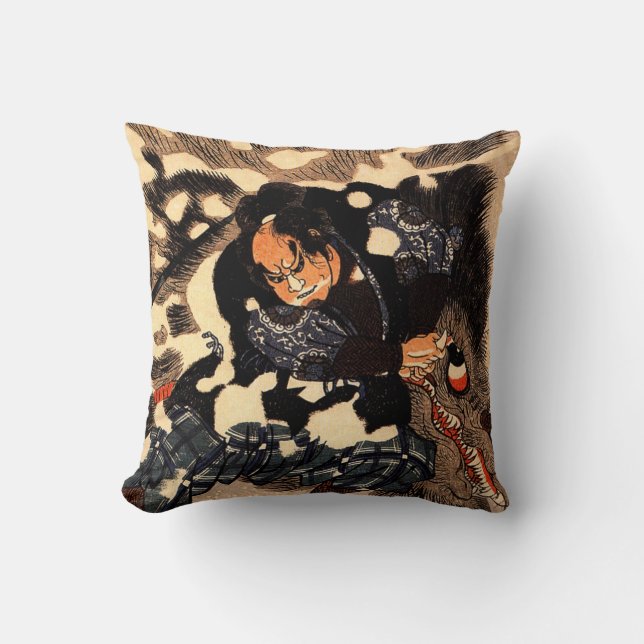 Yamamoto Kansuke fighting a giant boar Cushion (Front)