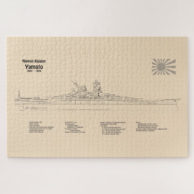 Yamato - Ship Blueprint Plans SD Jigsaw Puzzle (Horizontal)