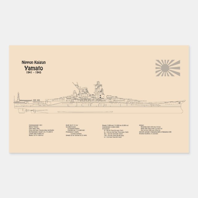 Yamato - Ship Blueprint Plans SD Rectangular Sticker (Front)