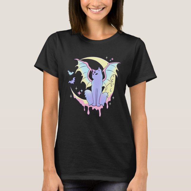 Yami Moon Phases Pastel Goth Cat Kitty Pagan Witch T-Shirt (Front)