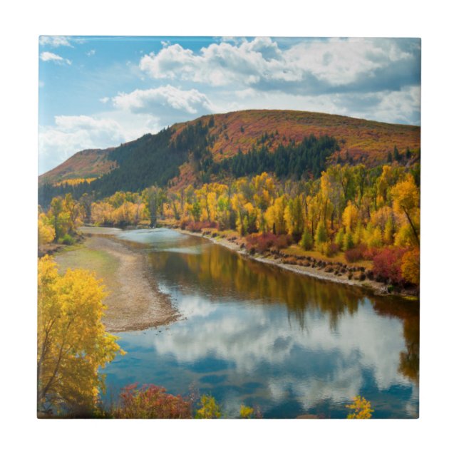 Yampa River In Autumn Ceramic Tile (Front)