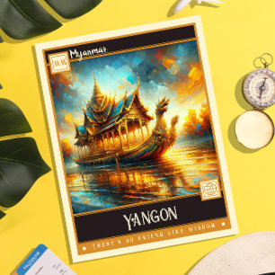 Yangon, Myanmar Vintage Painting Postcard