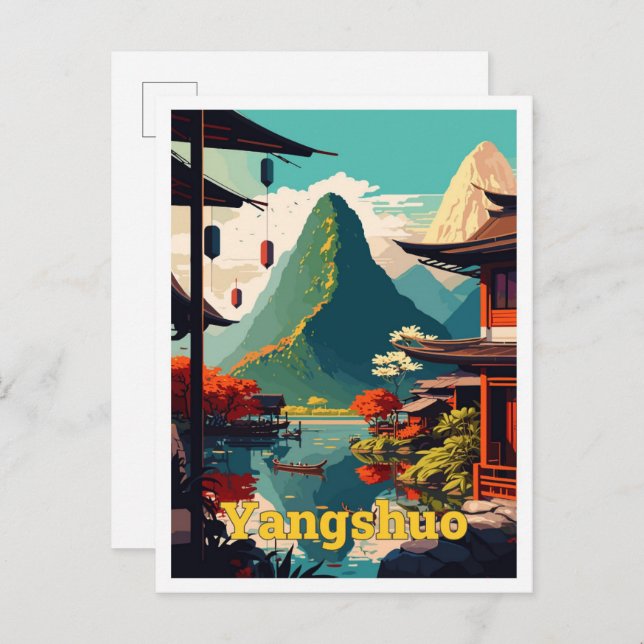 Yangshuo China Travel Art Vintage Illustration Postcard (Front/Back)