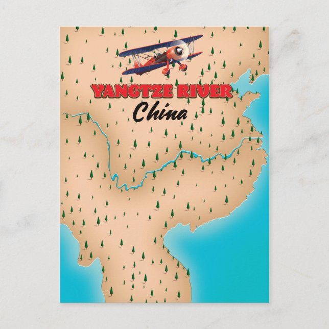Yangtze river China map poster Postcard (Front)