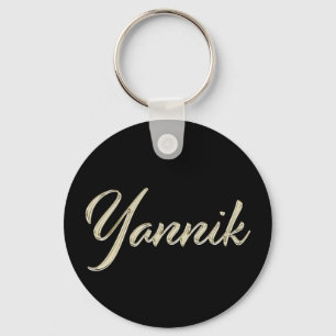 Yannik Name whitegold Button Schlüsselanhänger Key Ring