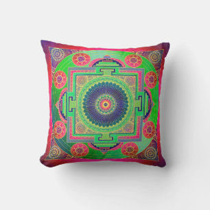 YANTRA - the great wheel - green pink Cushion