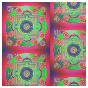 YANTRA - the great wheel - green pink Fabric