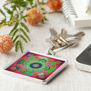 YANTRA - the great wheel - green pink Key Ring
