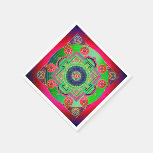 YANTRA - the great wheel - green pink Napkin