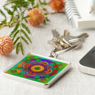 YANTRA - the great wheel - green violet Key Ring