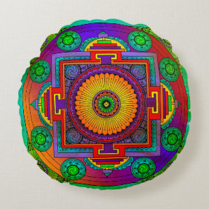 YANTRA - the great wheel - green violet Round Cushion