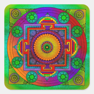 YANTRA - the great wheel - green violet Square Sticker