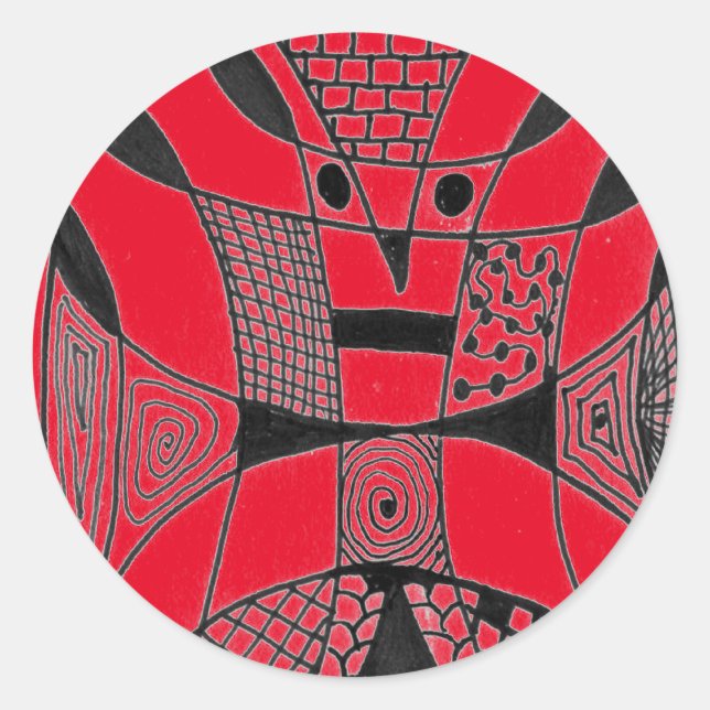 "Yappy Dog On Red" Abstract Design Sticker (Front)