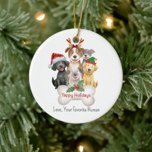 Yappy Holidays Dog Lovers Christmas Ceramic Ornament