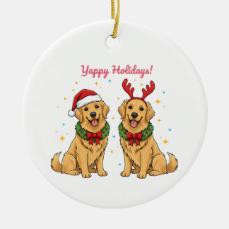 Yappy Holidays Golden Retriever Golden Xmas Ceramic Ornament