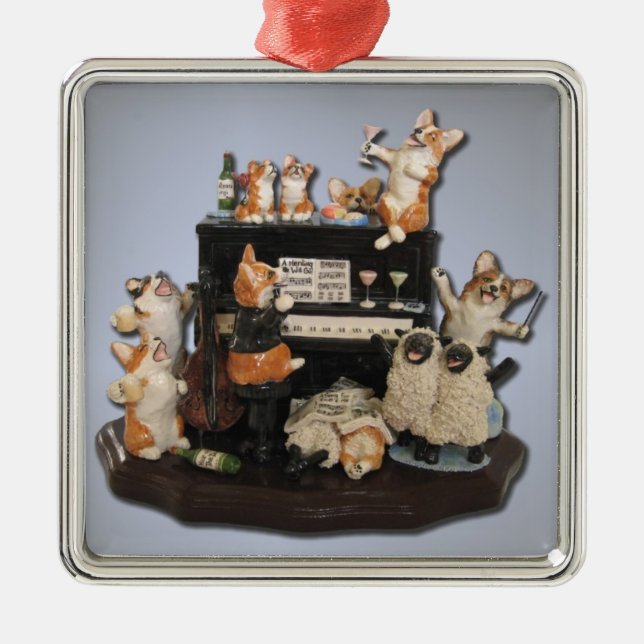 "Yappy Hour" Corgi & Sheep Concert Ornament (Front)