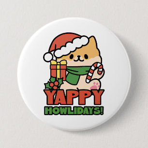 Yappy Howlidays - Cute Christmas Dog Cartoon 7.5 Cm Round Badge