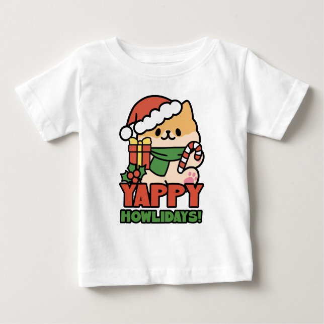 Yappy Howlidays - Cute Christmas Dog Cartoon Baby T-Shirt (Front)