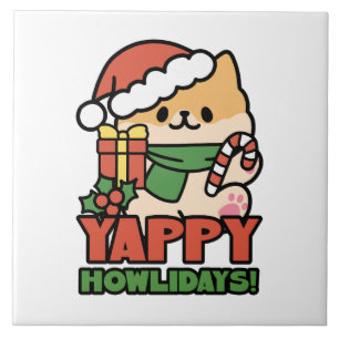 Yappy Howlidays - Cute Christmas Dog Cartoon Ceramic Tile