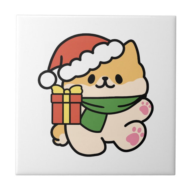 Yappy Howlidays - Cute Christmas Dog Cartoon Ceramic Tile (Front)
