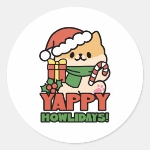 Yappy Howlidays - Cute Christmas Dog Cartoon Classic Round Sticker