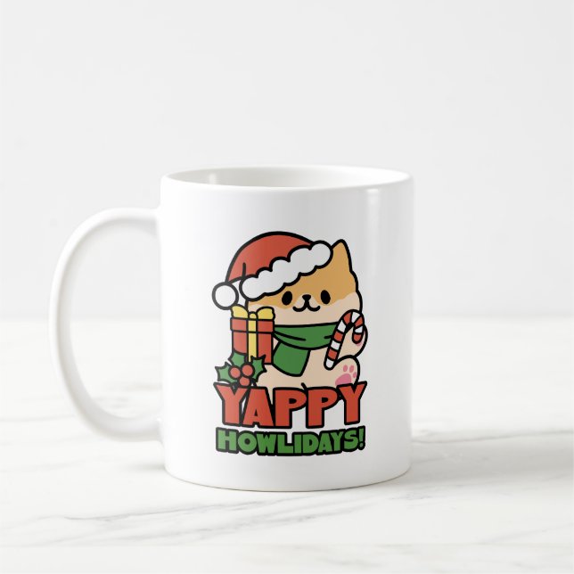 Yappy Howlidays - Cute Christmas Dog Cartoon Coffee Mug (Left)